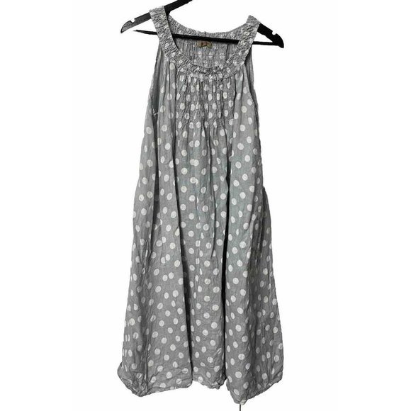 Polka Dot Linen Sleeveless Dress - Picture 1 of 4